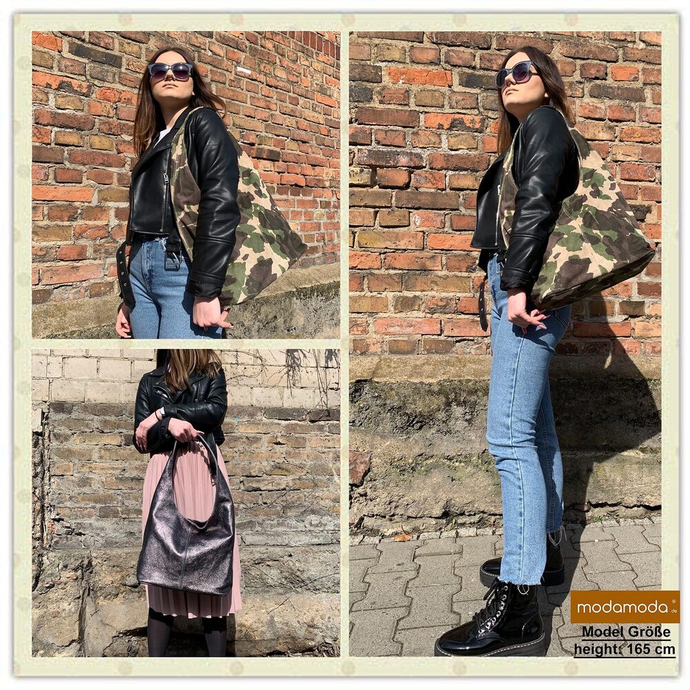 8002 T150 Shoulder Bag Large Suede Handmade in Italy Black-green - Picture 5 of 5